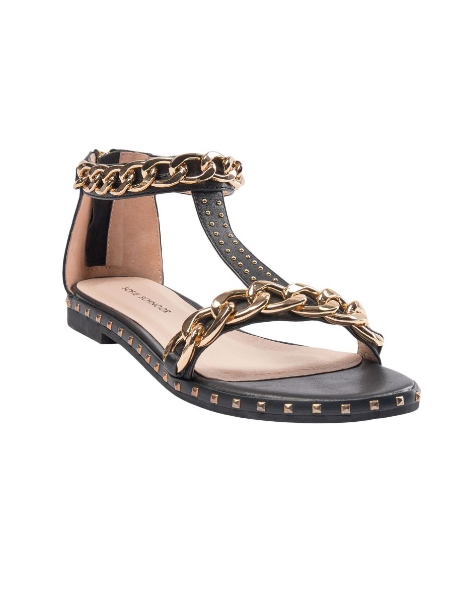 Sofie sandal s222730 - Sort ♥ Smart Sommer sandal med guld ♥