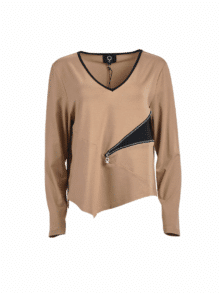 My Soul bluse med lynlås print 0190 sand damebluse moderne zipper design