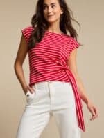 Red Button Bluse Terry Stripe - Rød2