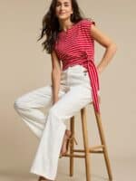 Red Button Bluse Terry Stripe - Rød3