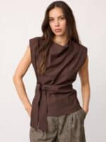 Co´Couture Luna Pleat Top - Dark Brown2