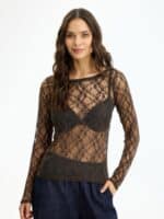 In Front Mesh Bluse - Brun