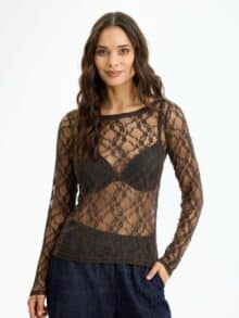 In Front Mesh Bluse - Brun