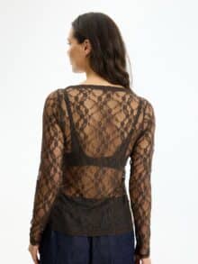 In Front Mesh Bluse - Brun1